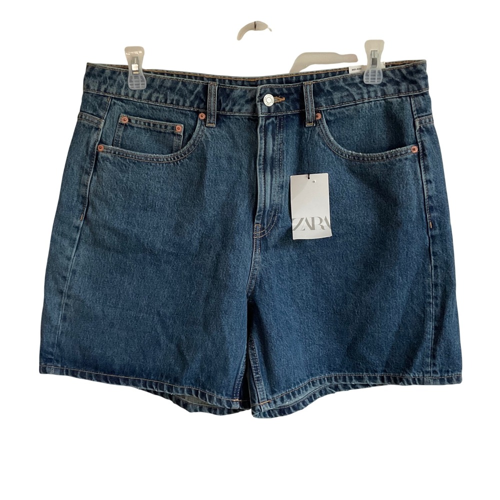 Zara Women's High Rise Denim Bermuda Shorts - Size 14 - NEW Festival Modest